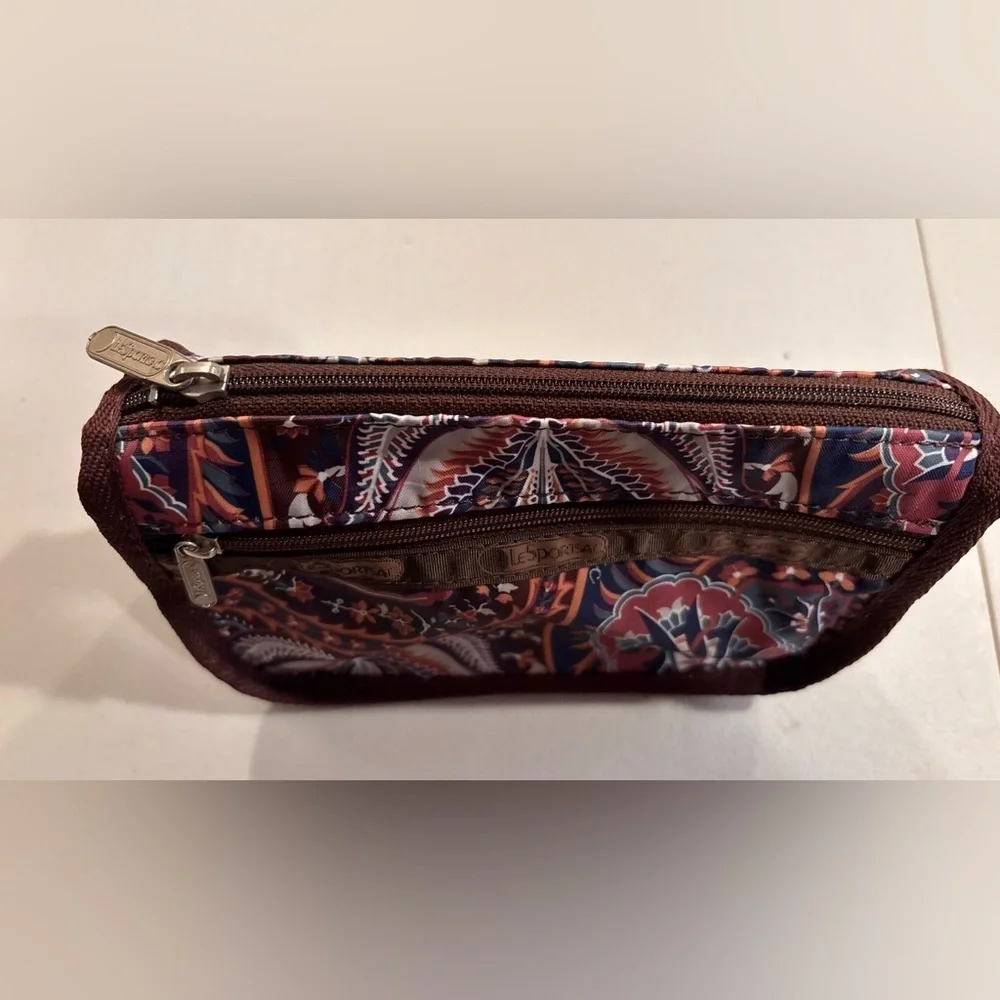 LeSportsac | Fantazmic Floral Brown paisley print zippered pouch, bag.